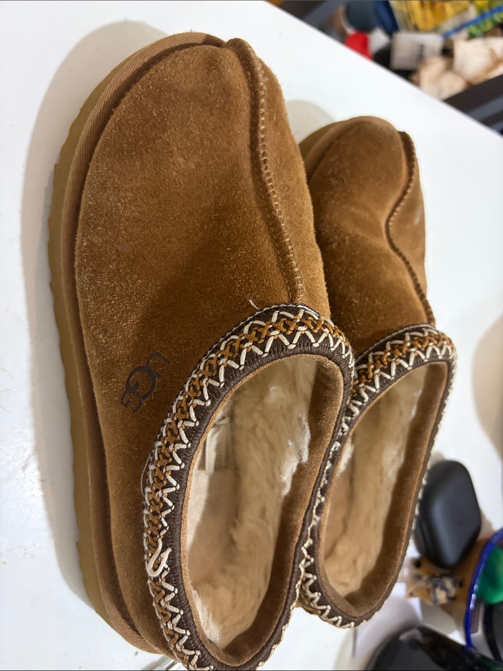 UGG Chestnut Brown Suede Women's Slip-On Slippers - Picture 3 of 5